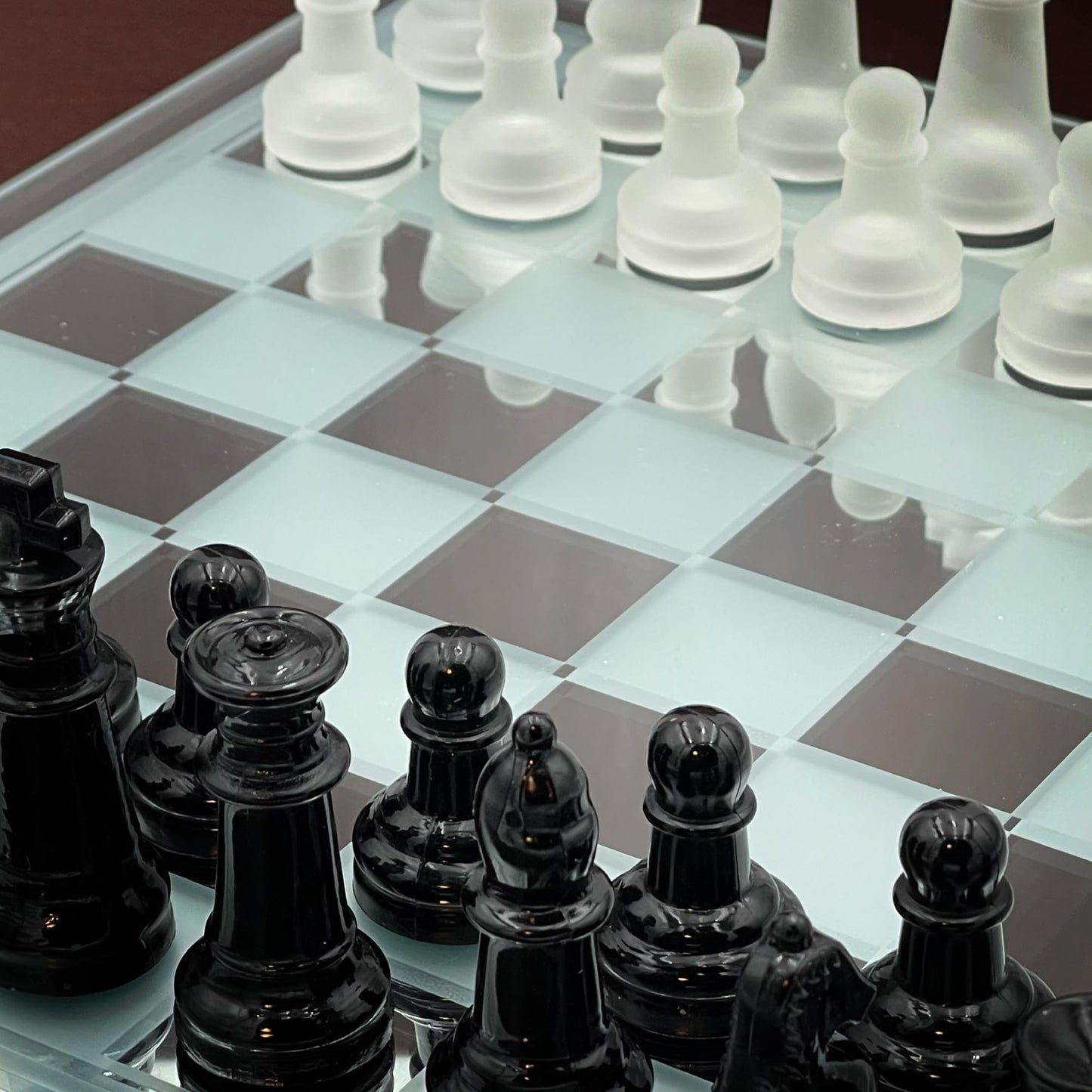CHH Avant-Garde Black Frosted Glass Chess Set with Mirror Board
