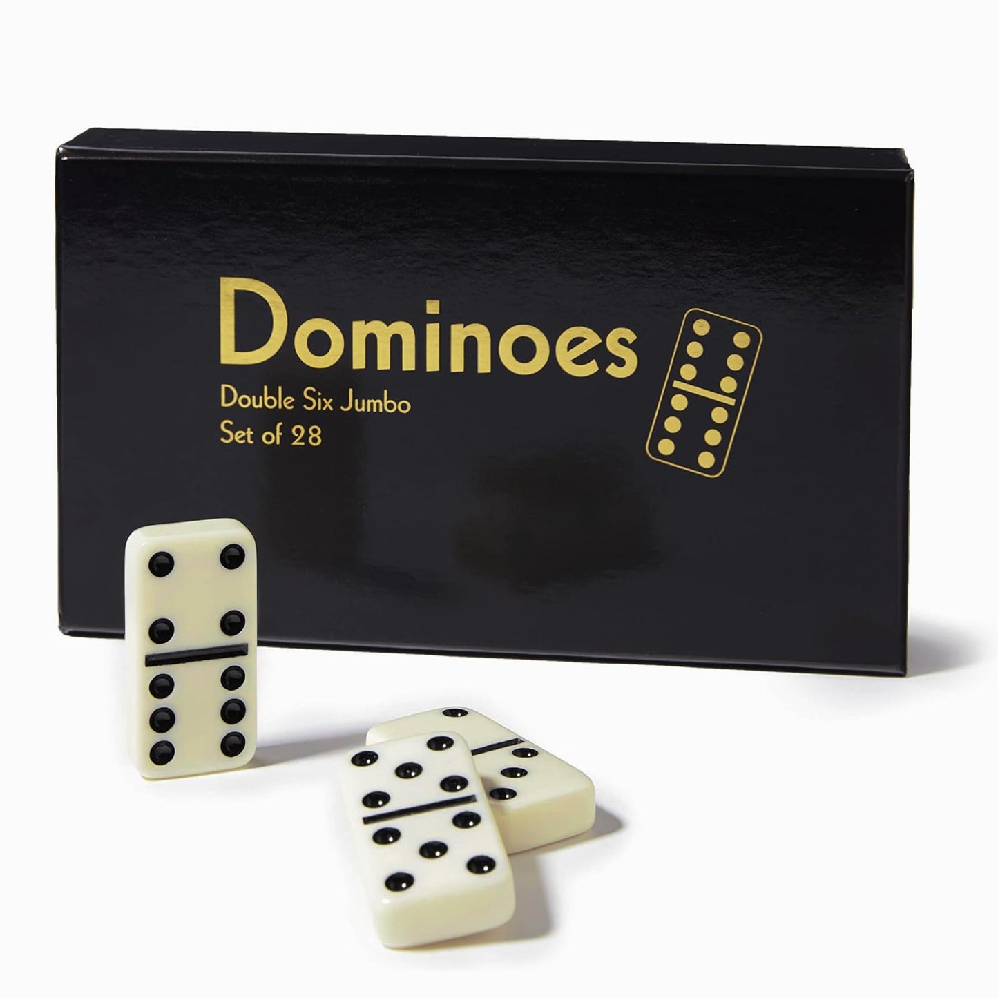CHH Black/Cream Double 6 Jumbo Domino Tiles – 28 Ivory Dominoes in Cardboard Box