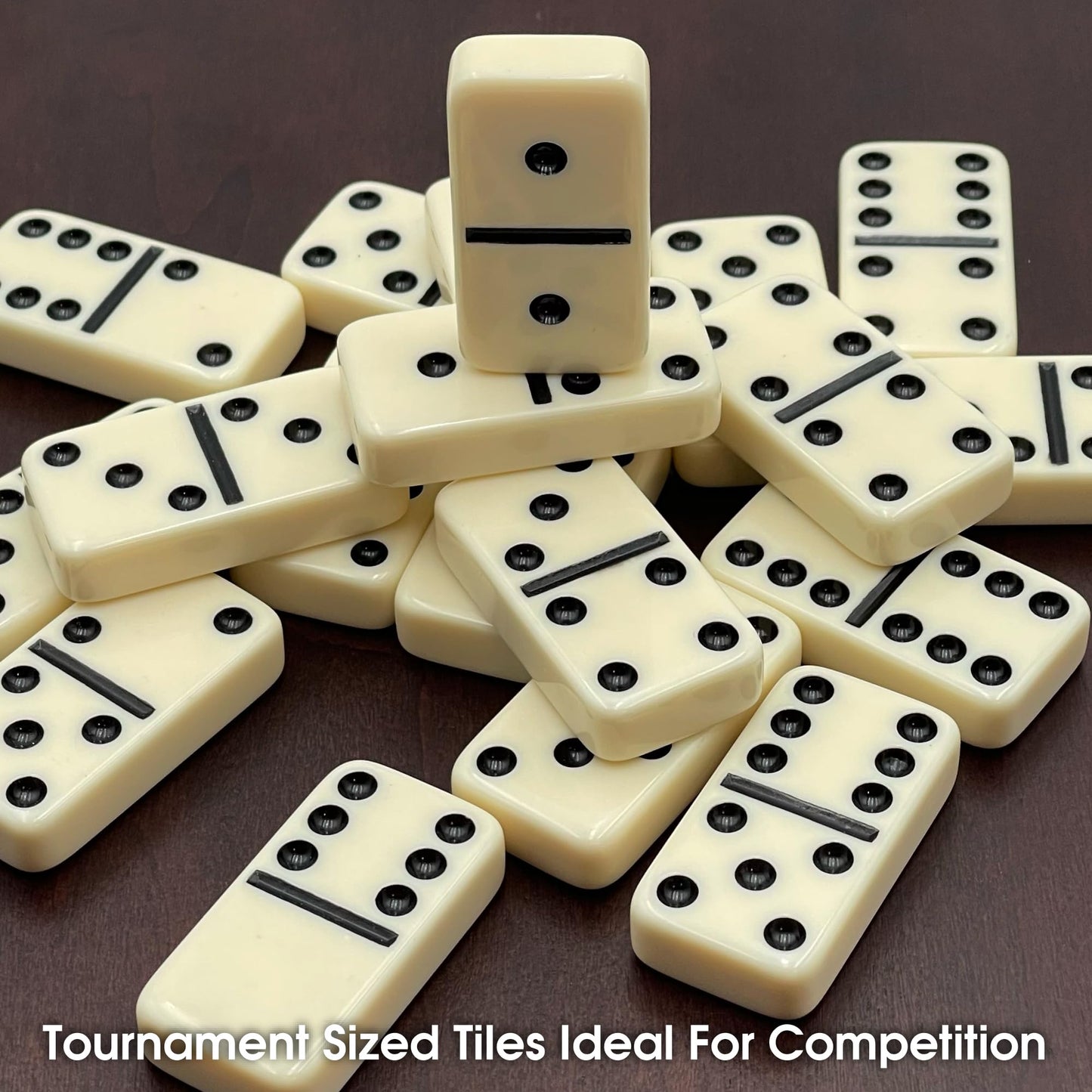 CHH Black/Cream Double 6 Jumbo Domino Tiles – 28 Ivory Dominoes in Cardboard Box