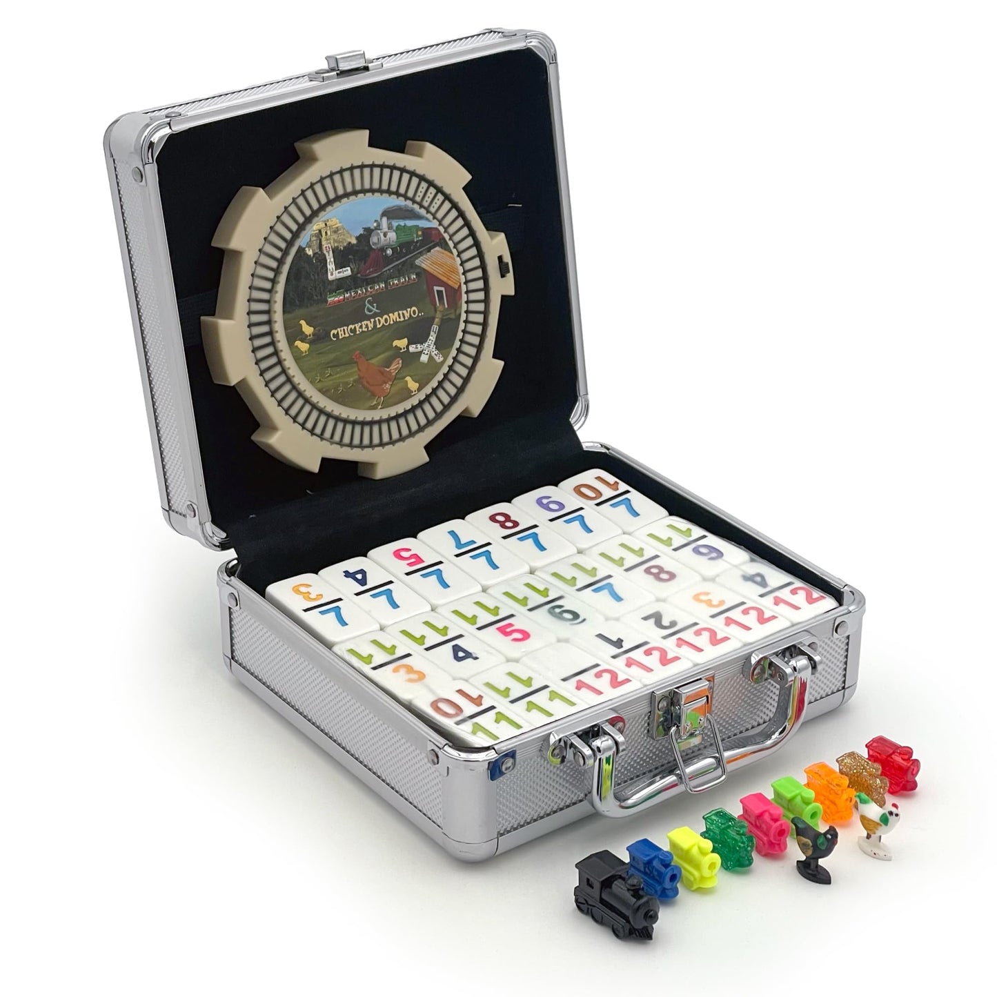 CHH Double 12 Pro Size Mexican Train & Chicken Domino Set – Aluminum Case & Complete Accessories
