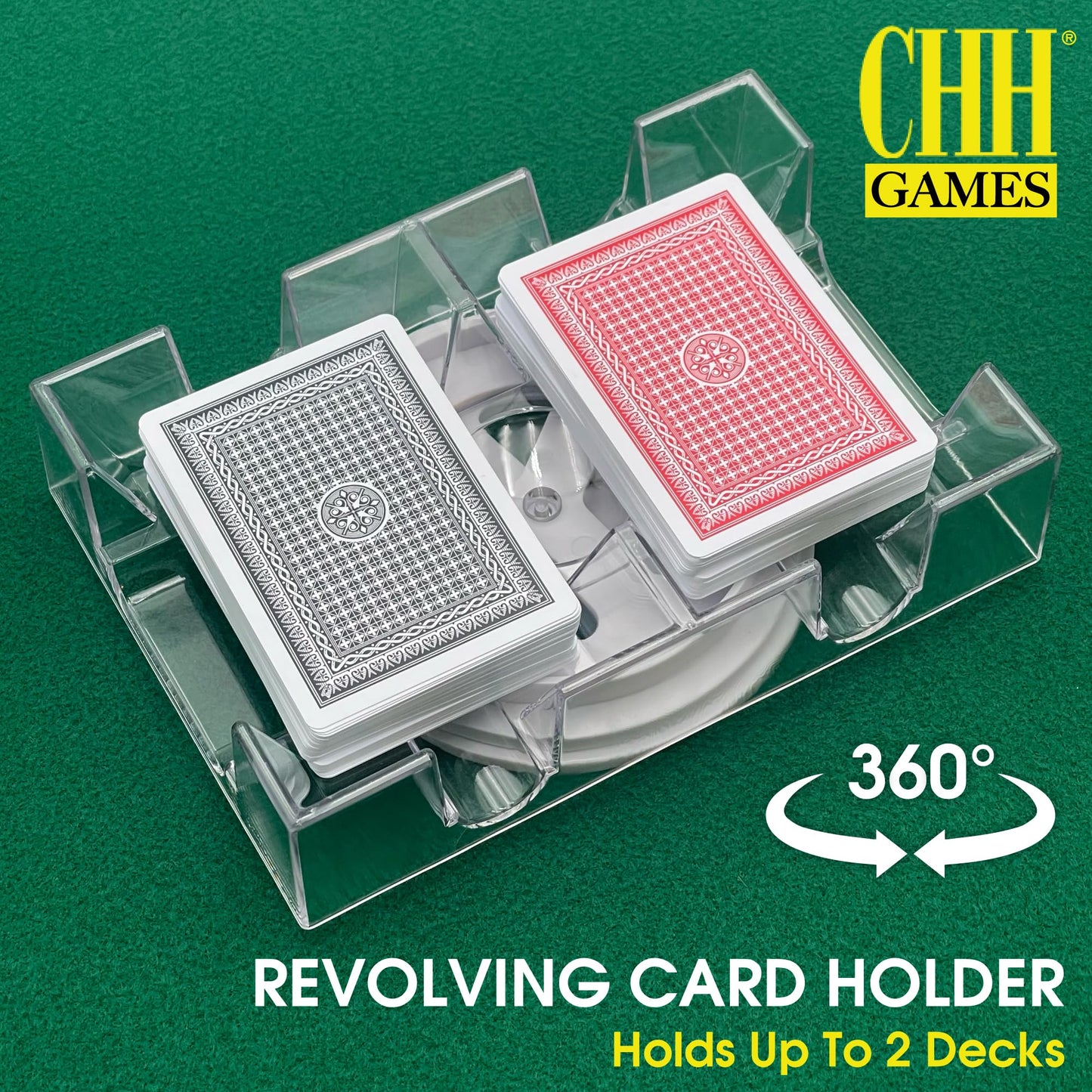 CHH Dual Deck Revolving Card Holder – 360° Clear Card Tray for Games