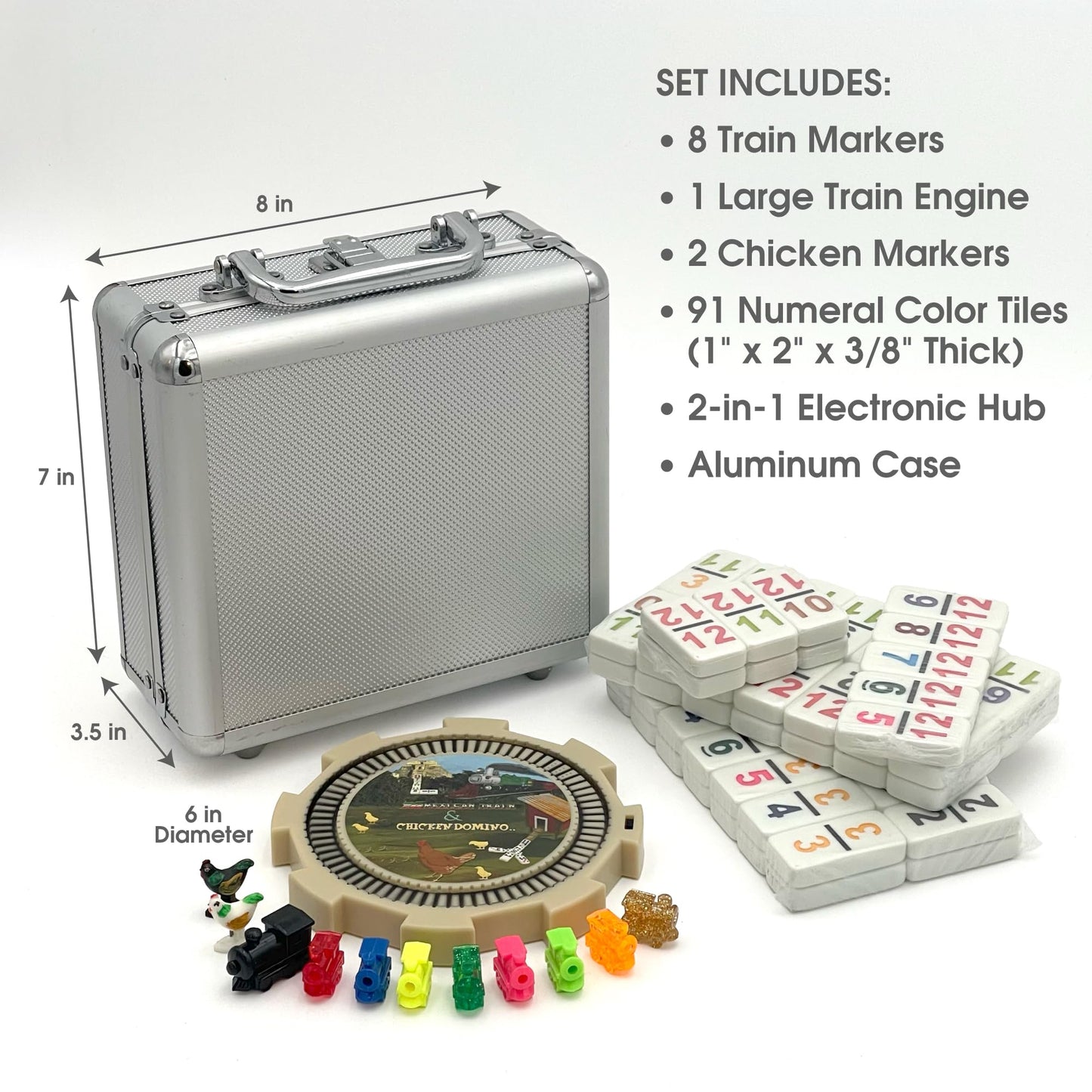 CHH Double 12 Pro Size Mexican Train & Chicken Domino Set – Aluminum Case & Complete Accessories