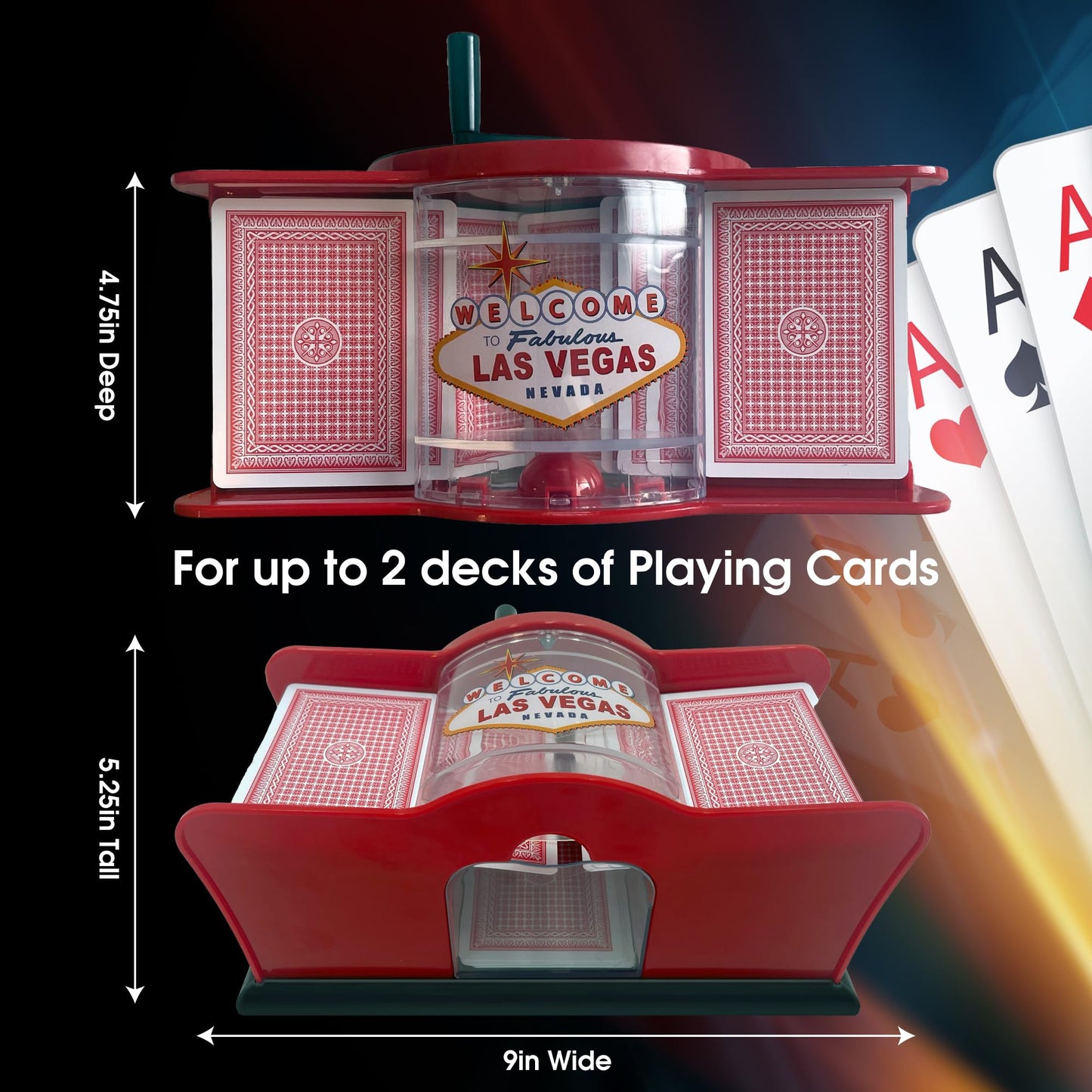 CHH 2-Deck Hand Crank Card Shuffler – Welcome To Las Vegas (Red & Black)