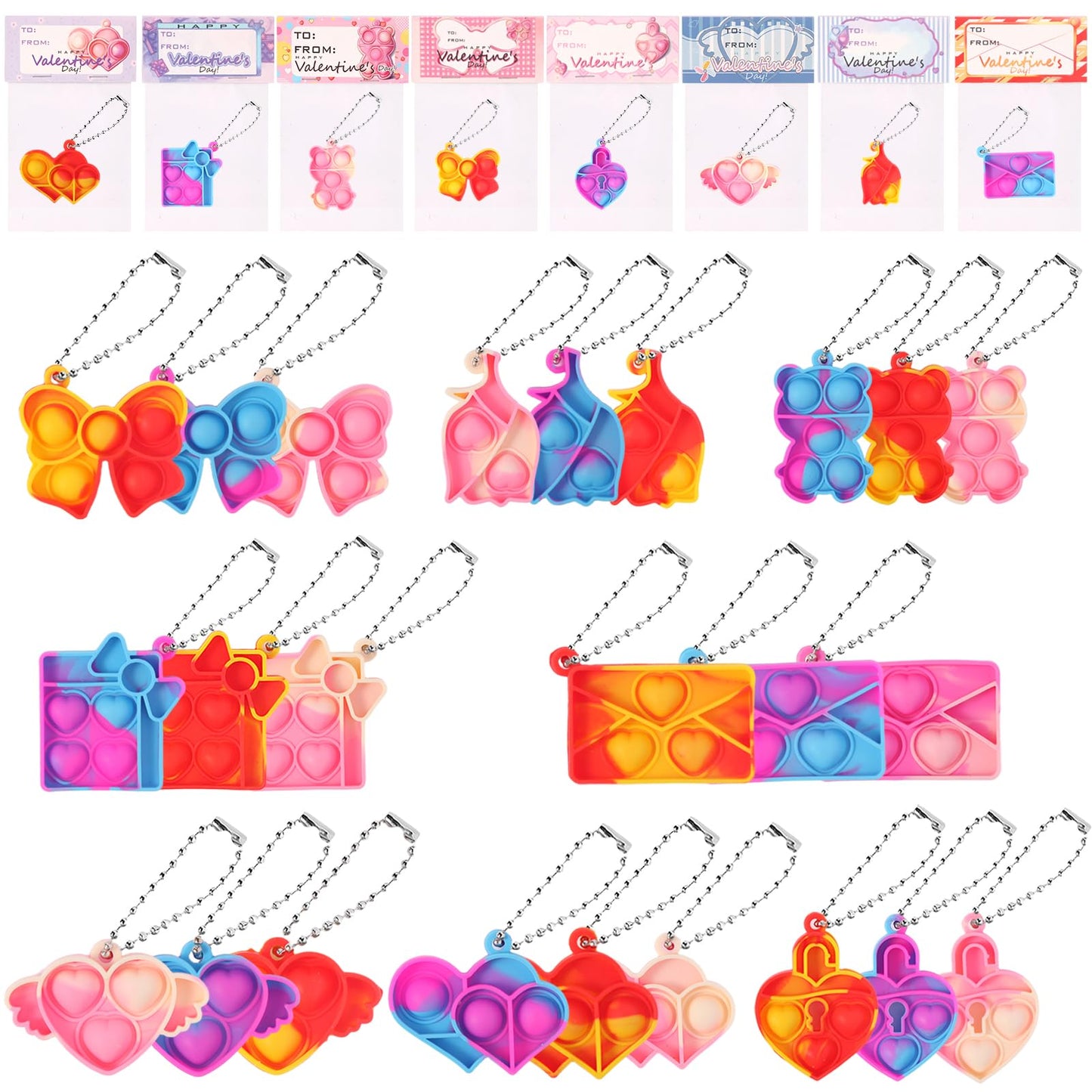 CHHOEAV 24 Pack Valentines Day Pop Keychains with Matching Cards – Classroom Party Favors