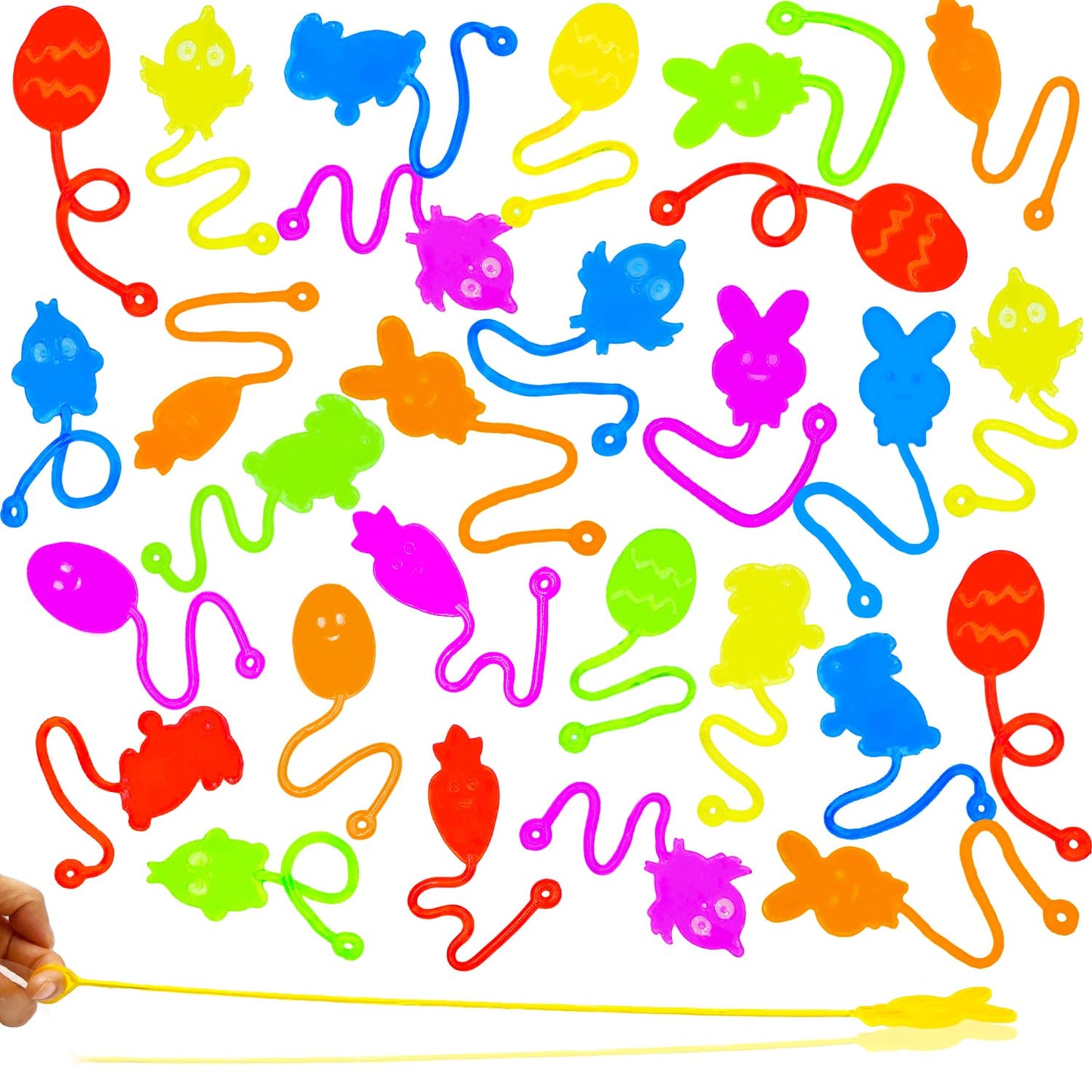 CHHOEAV 36 Pack Easter Sticky Hands - Bunny, Chick, Egg & Carrot Fidgets