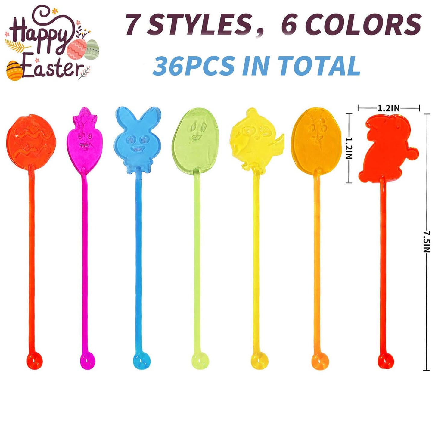 CHHOEAV 36 Pack Easter Sticky Hands - Bunny, Chick, Egg & Carrot Fidgets