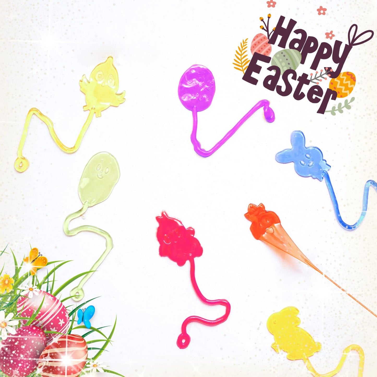 CHHOEAV 36 Pack Easter Sticky Hands - Bunny, Chick, Egg & Carrot Fidgets