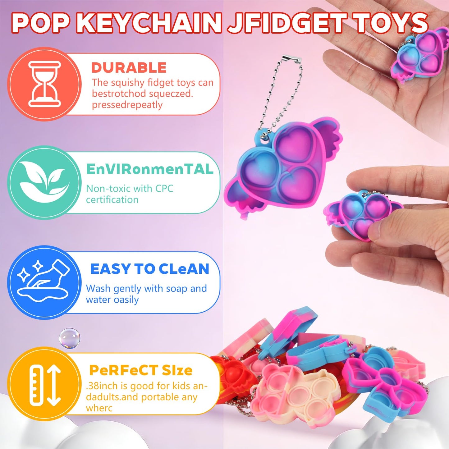 CHHOEAV 24 Pack Valentines Day Pop Keychains with Matching Cards – Classroom Party Favors