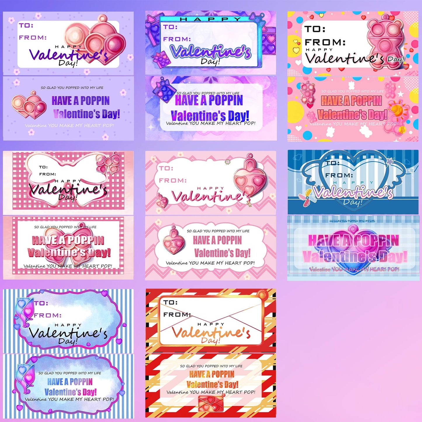CHHOEAV 24 Pack Valentines Day Pop Keychains with Matching Cards – Classroom Party Favors