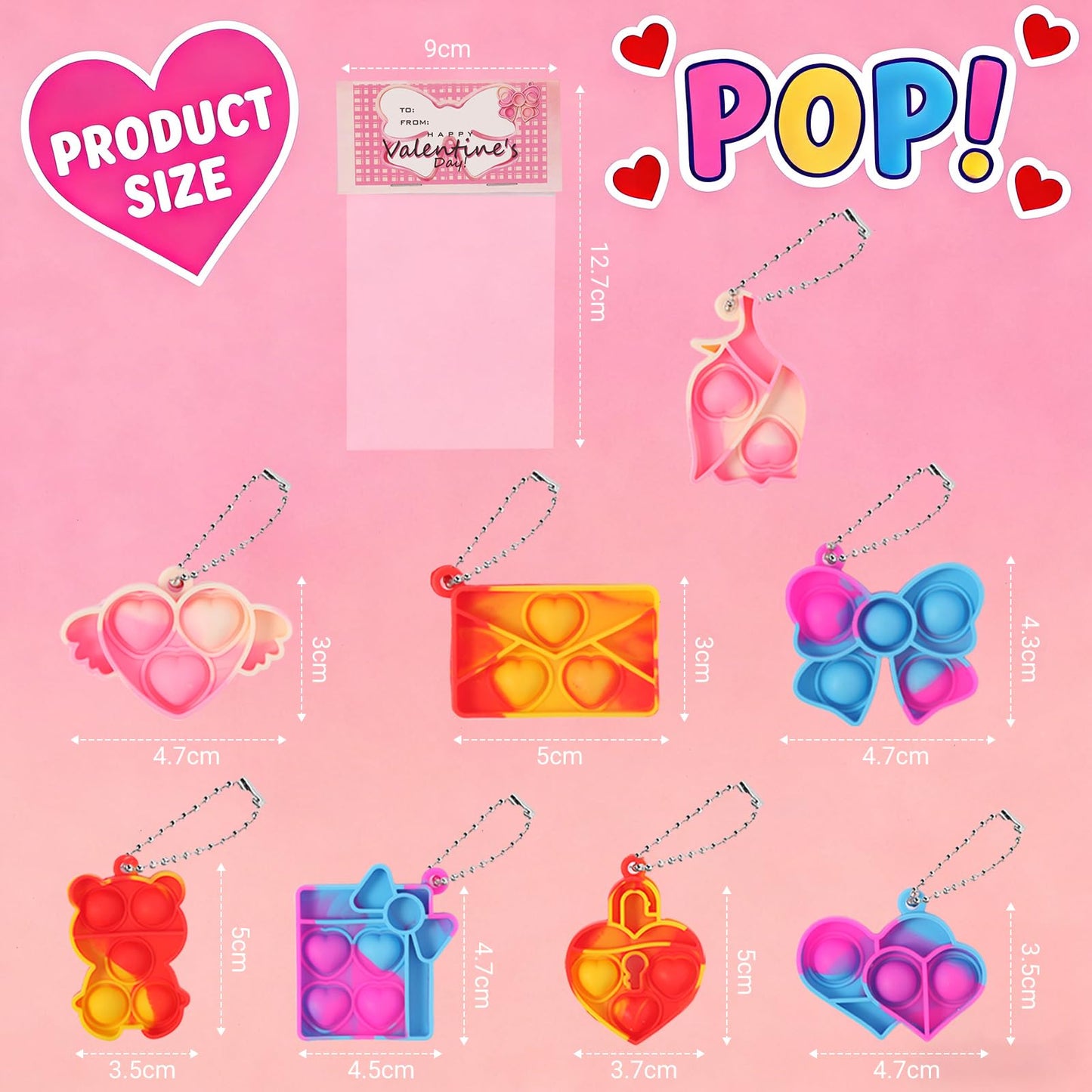 CHHOEAV 24 Pack Valentines Day Pop Keychains with Matching Cards – Classroom Party Favors