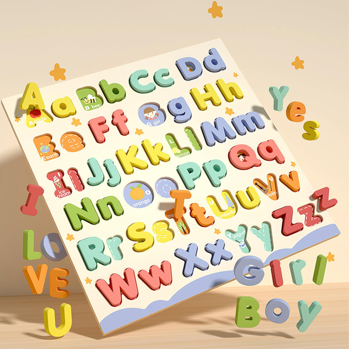 CHHQLZS Alphabet Puzzles for Toddlers | Wooden Montessori ABC Puzzle Board