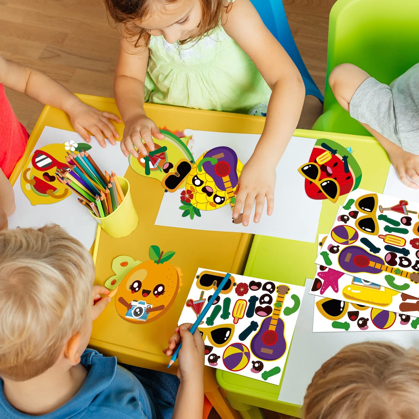 Chiazllta 32-Pack Summer Fruit Craft Kits for Kids – DIY Sticker Art