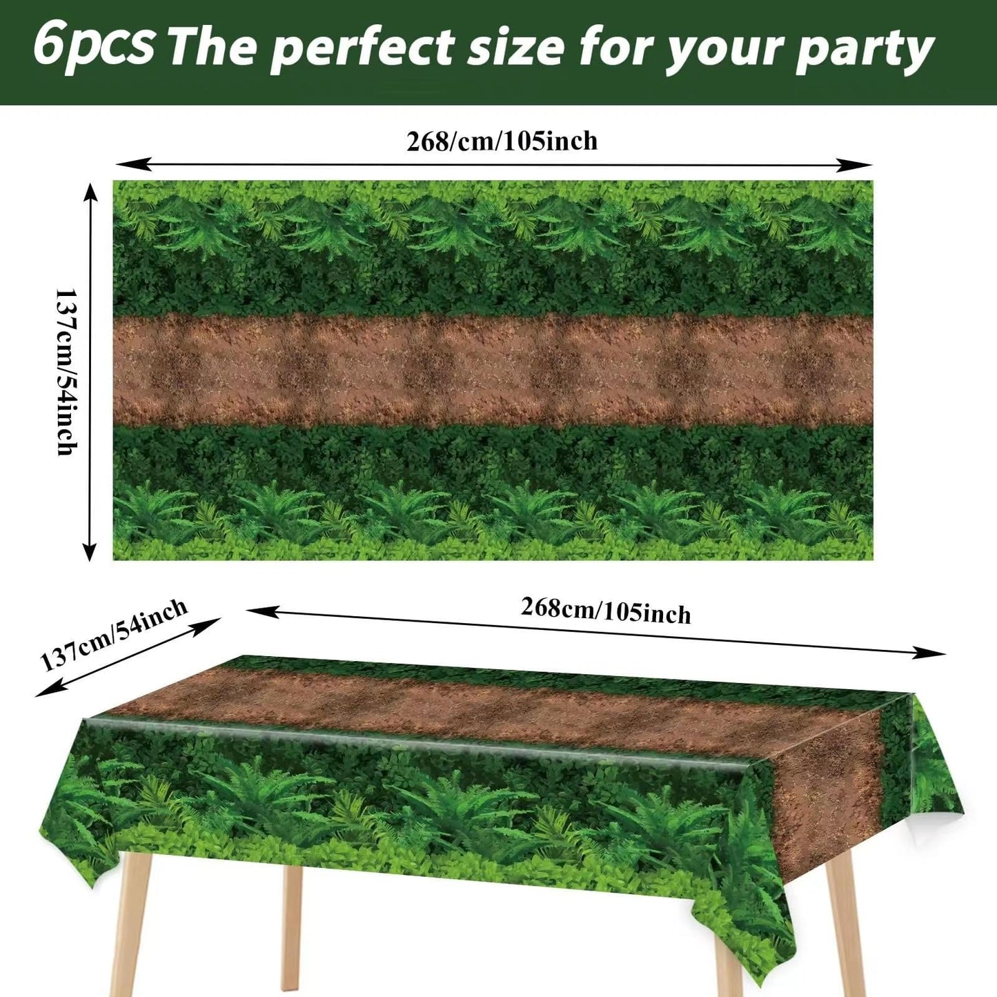 Chiazllta Forest Path Tablecloths – 6pcs Dinosaur Jungle Party Covers (105 x 54 in)