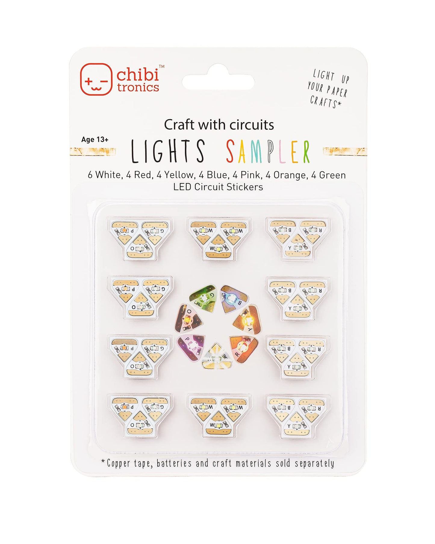 Chibitronics LED Circuit Sticker Sampler Megapack - 30 Colorful LED Stickers for Light-Up Crafts