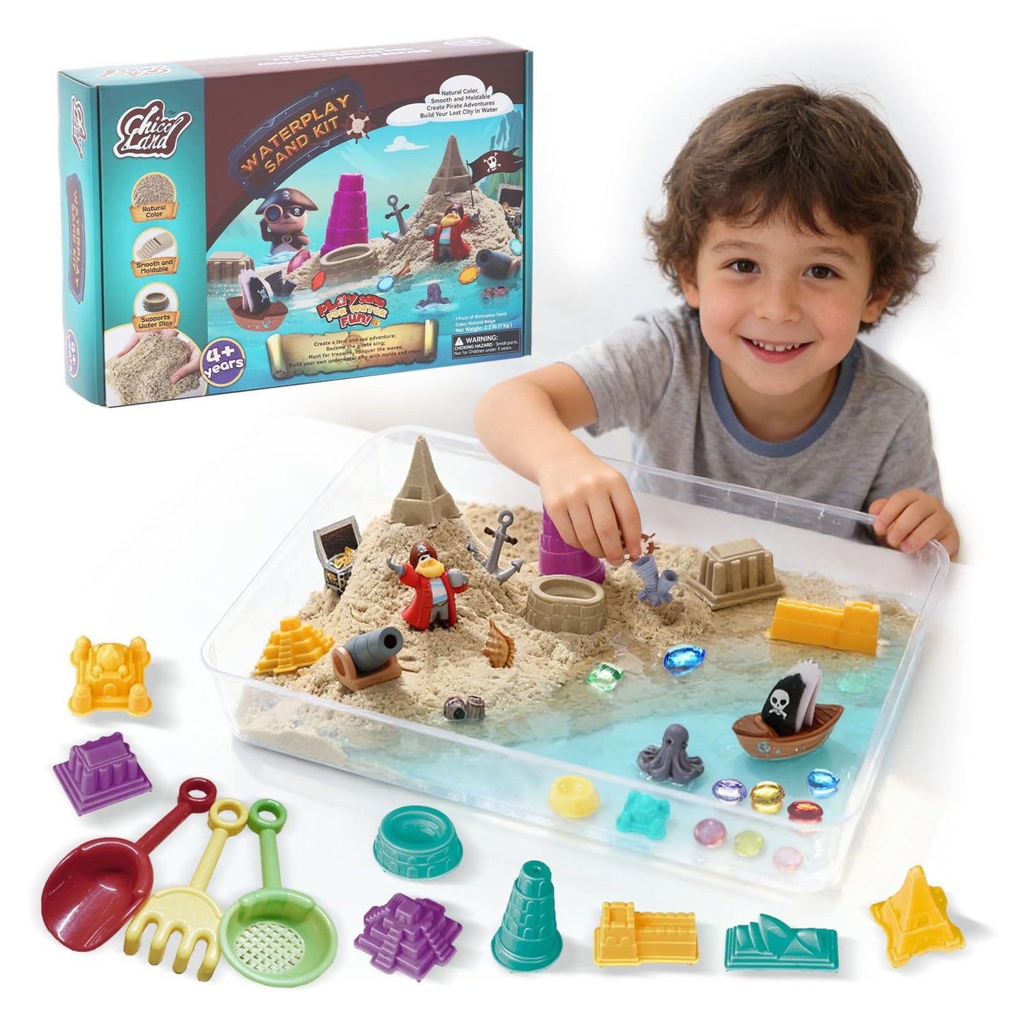 Chico Land Waterplay & Sensory Sand Kit – 2.2lb Pirate Adventure for Kids 4+