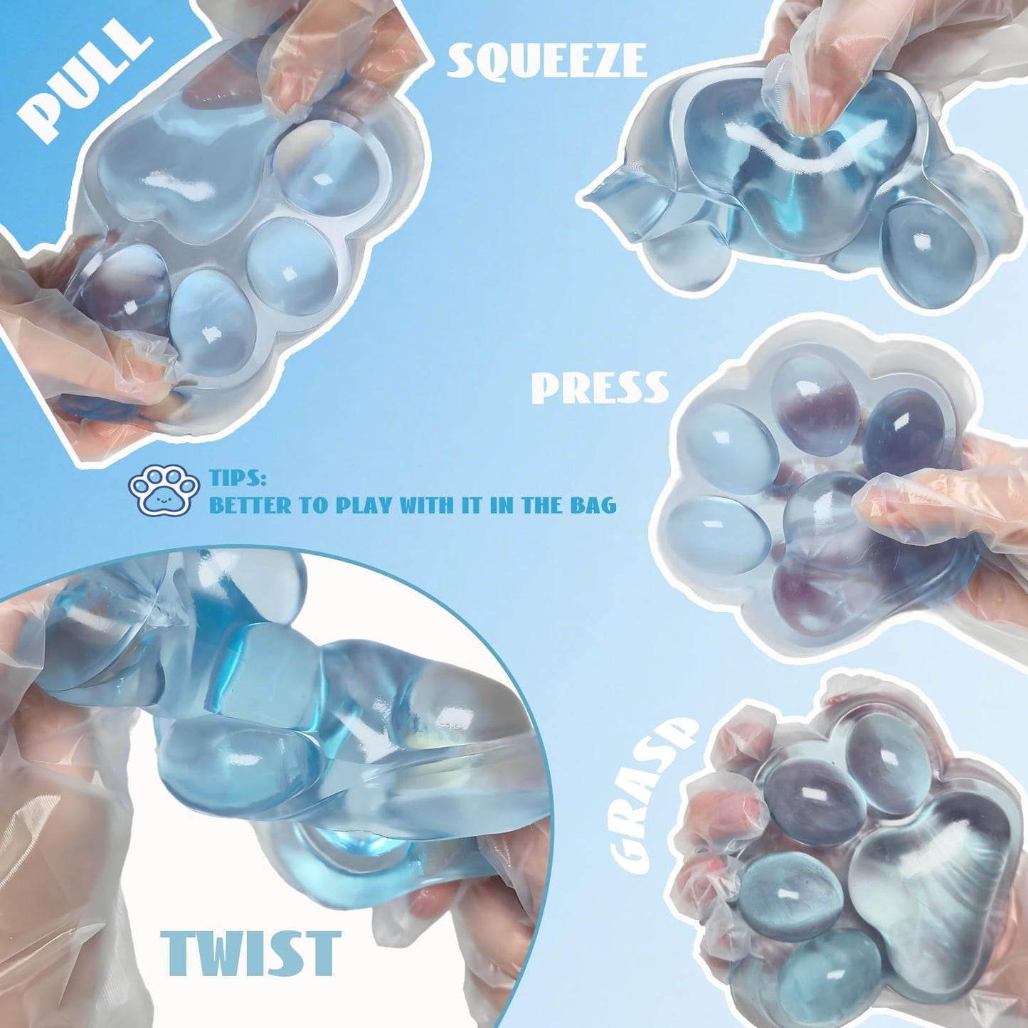 Chicooan Large Cat Paw Squishy – 5-Inch Blue Sensory Stress Relief Fidget Toy