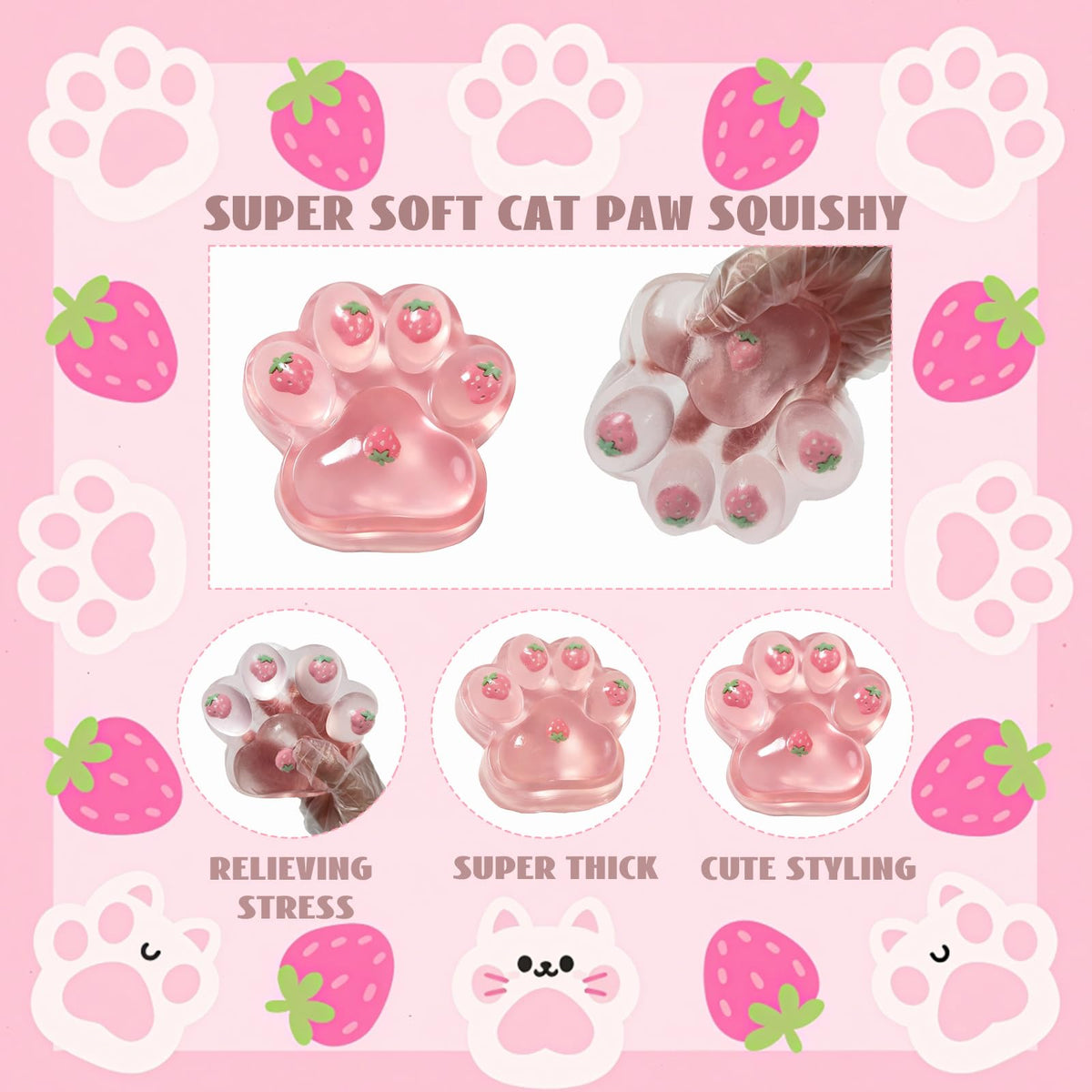 Chicooan 5-Inch Cat Paw Squishy – Strawberry Pink Stress Relief Fidget Toy