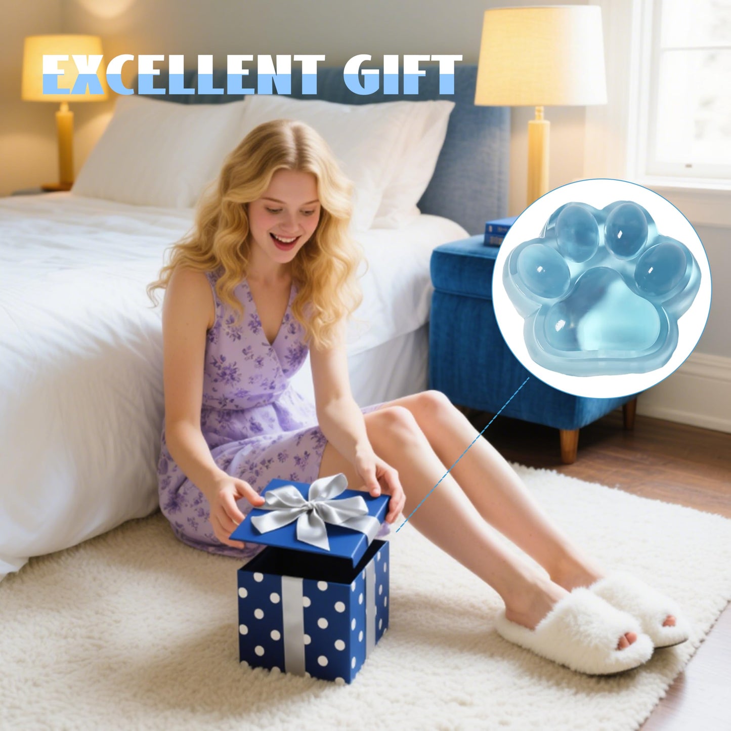 Chicooan Large Cat Paw Squishy – 5-Inch Blue Sensory Stress Relief Fidget Toy