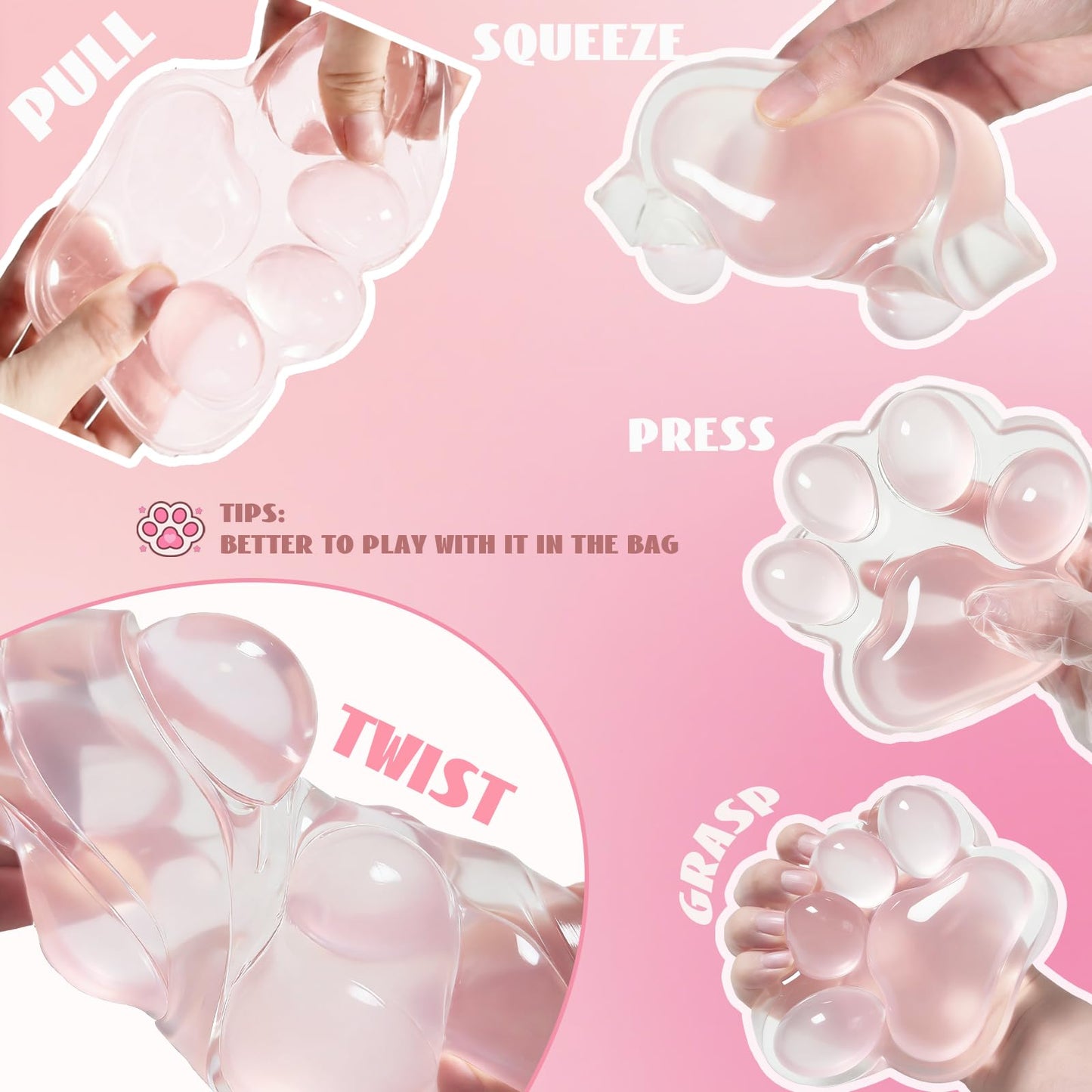 Chicooan Large Cat Paw Squishy – 5-Inch Clear Pink Fidget Toy for Stress Relief, Focus & Party Favors