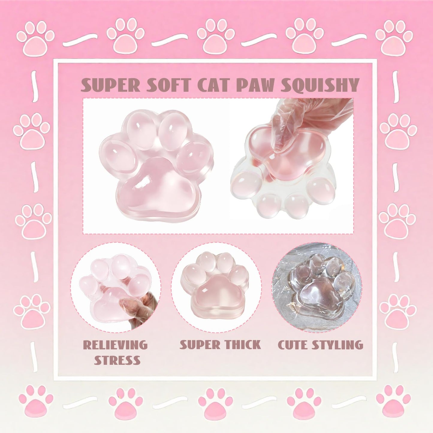 Chicooan Large Cat Paw Squishy – 5-Inch Clear Pink Fidget Toy for Stress Relief, Focus & Party Favors