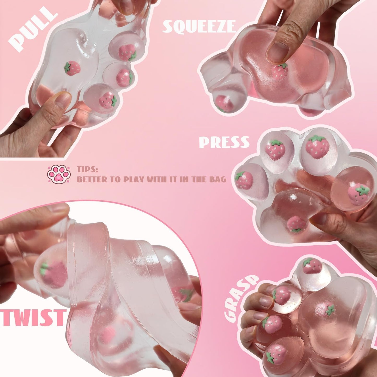 Chicooan 5-Inch Cat Paw Squishy – Strawberry Pink Stress Relief Fidget Toy
