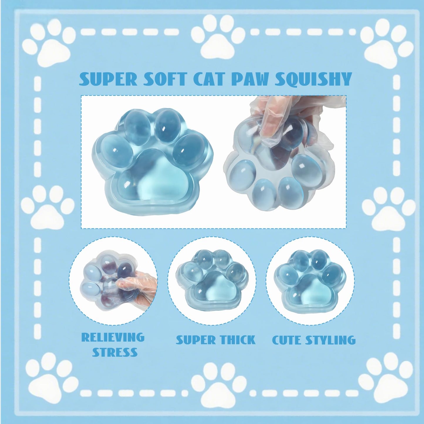 Chicooan Large Cat Paw Squishy – 5-Inch Blue Sensory Stress Relief Fidget Toy