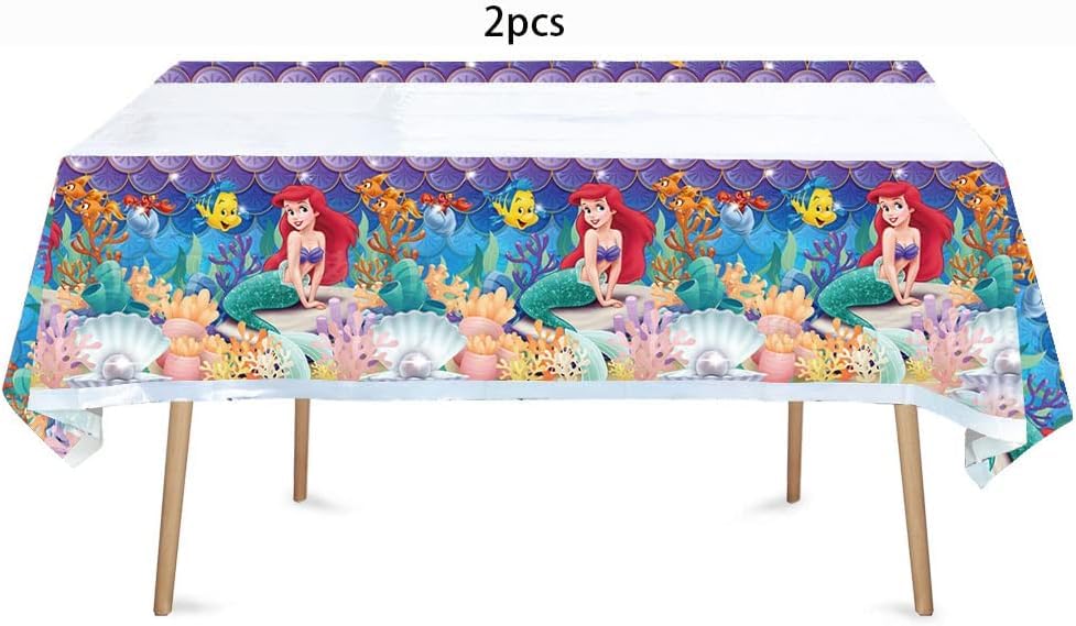 ChicRosa Little Mermaid Tablecloth 2pc – Waterproof 70x42 Rectangular Plastic Cover (Blue & Pink)