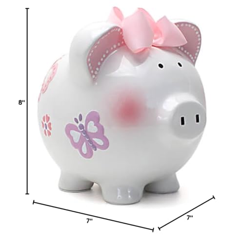 Child to Cherish Butterfly Ceramic Piggy Bank for Girls | Hand-Painted Dolomite