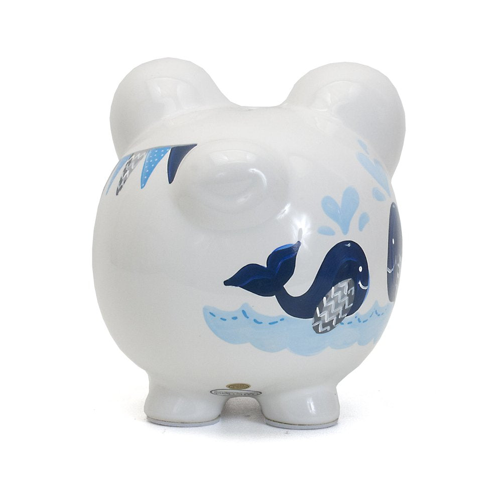 Child to Cherish Ceramic Piggy Bank for Boys – Blue Double Whale