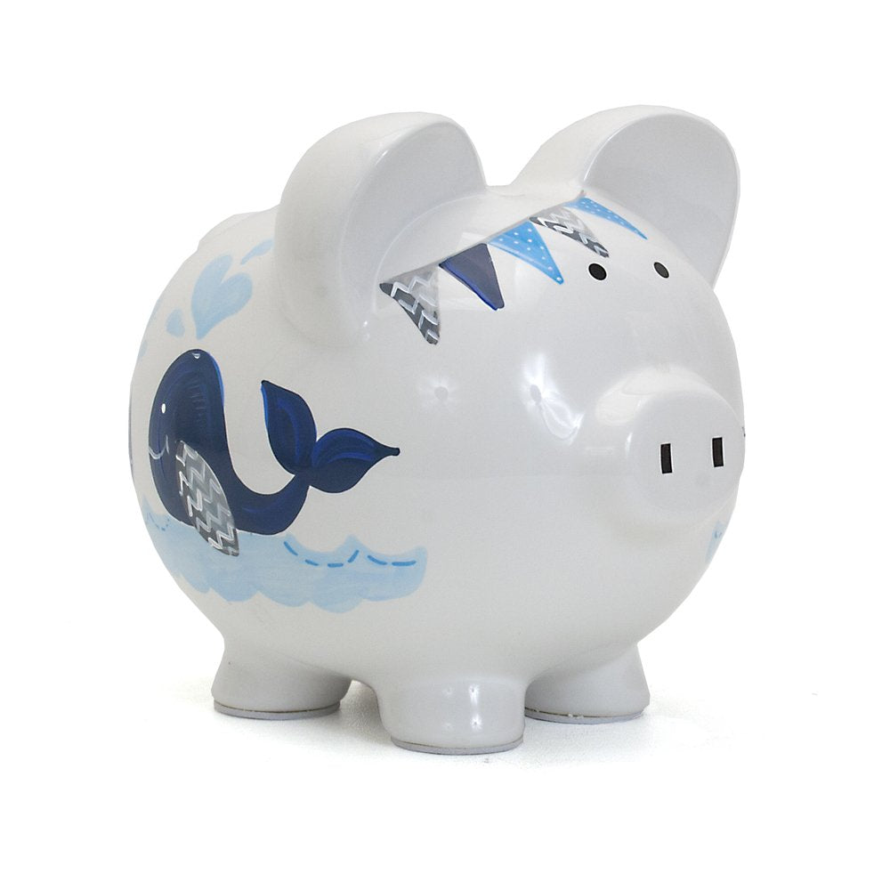Child to Cherish Ceramic Piggy Bank for Boys – Blue Double Whale