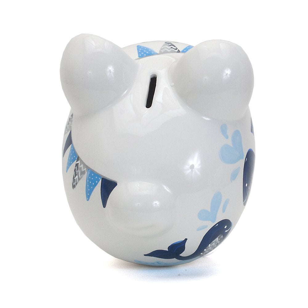 Child to Cherish Ceramic Piggy Bank for Boys – Blue Double Whale