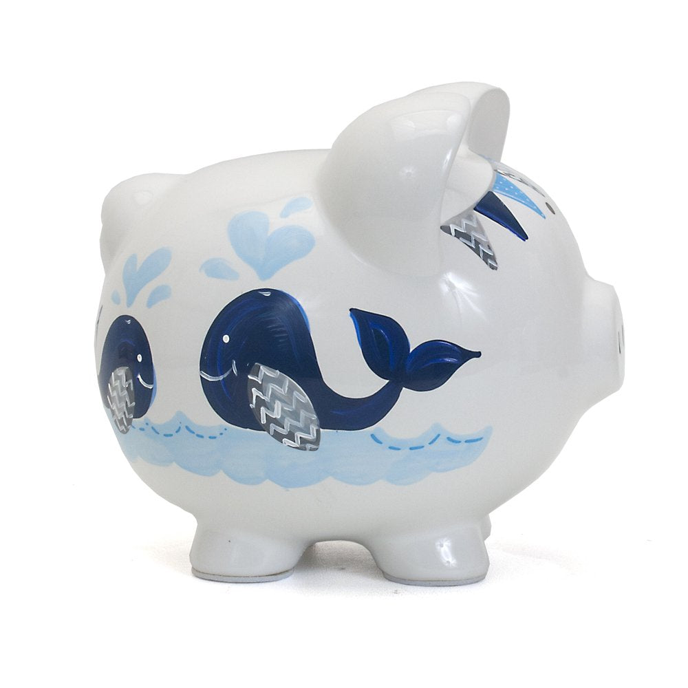 Child to Cherish Ceramic Piggy Bank for Boys – Blue Double Whale