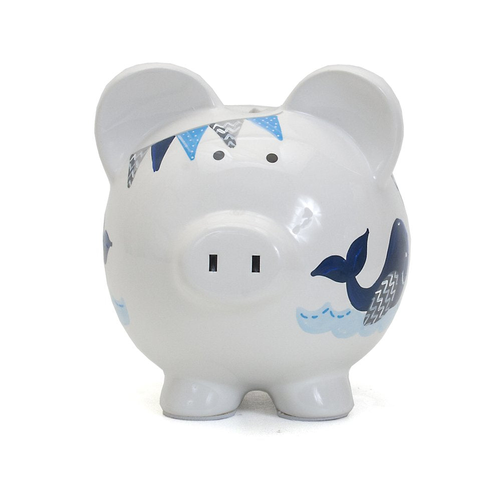 Child to Cherish Ceramic Piggy Bank for Boys – Blue Double Whale