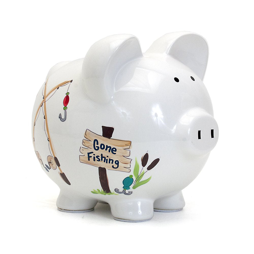 Child to Cherish Gone Fishing Ceramic Piggy Bank – 8x7 Inches