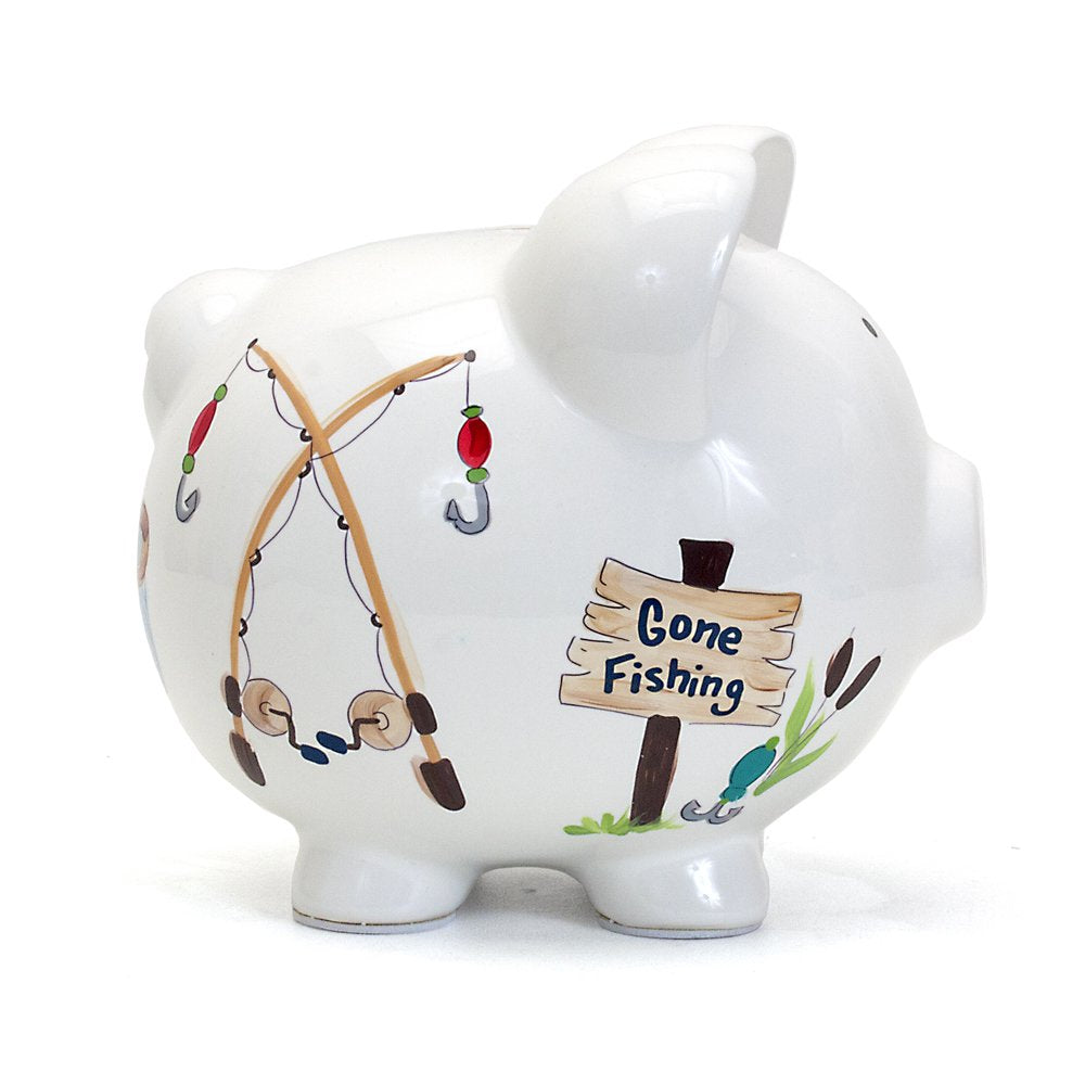 Child to Cherish Gone Fishing Ceramic Piggy Bank – 8x7 Inches