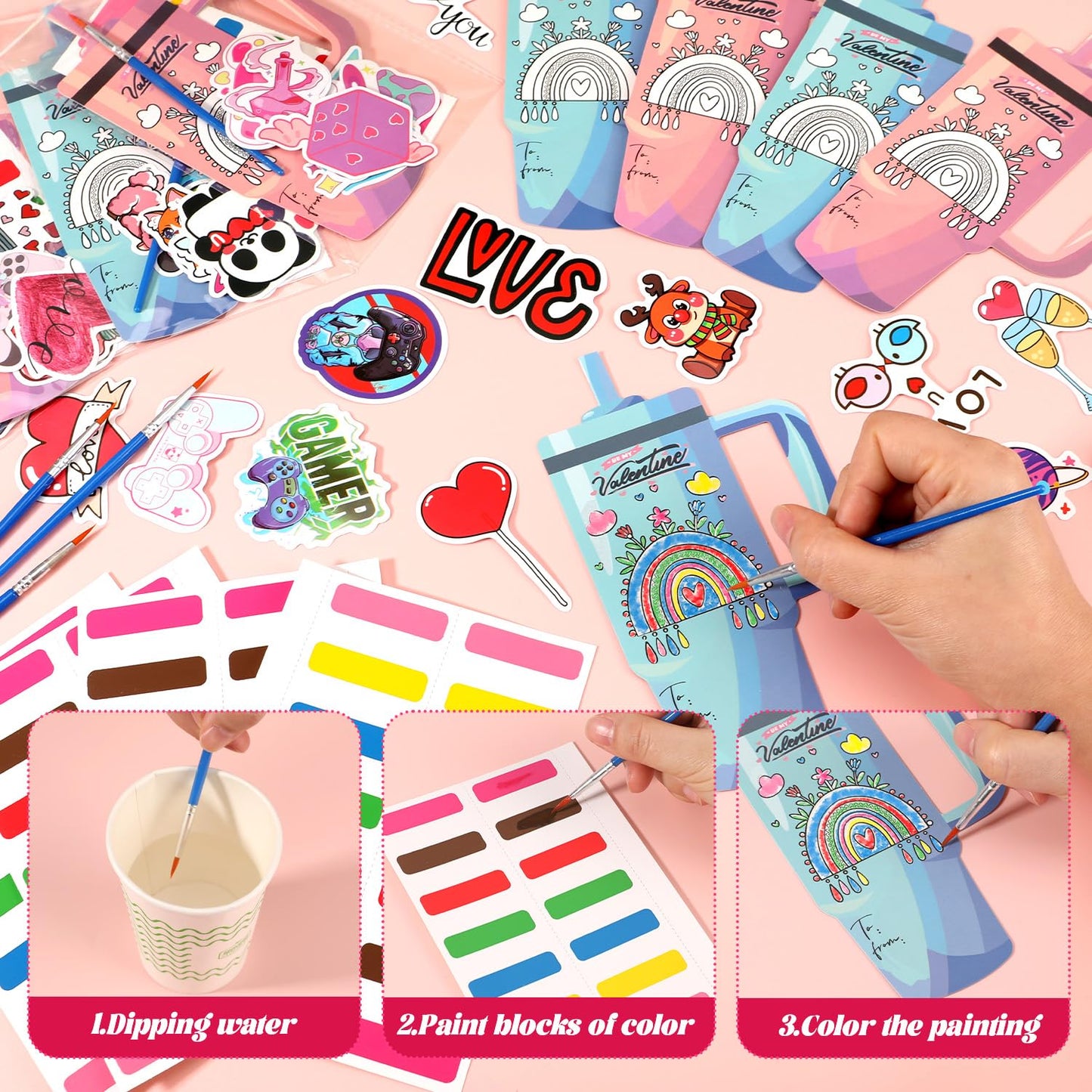 Childeuphoria Valentines Day Gifts: Watercolor Paint Set & 24 Cards for Kids