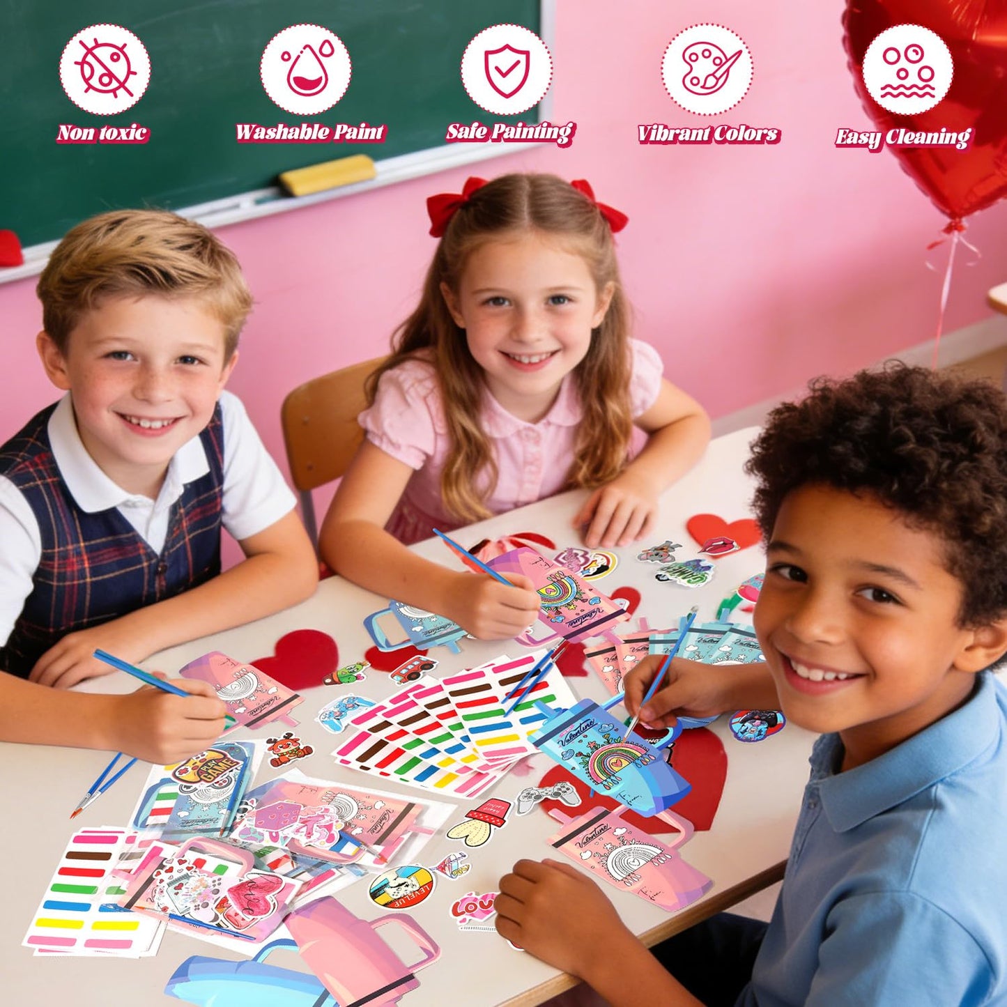 Childeuphoria Valentines Day Gifts: Watercolor Paint Set & 24 Cards for Kids