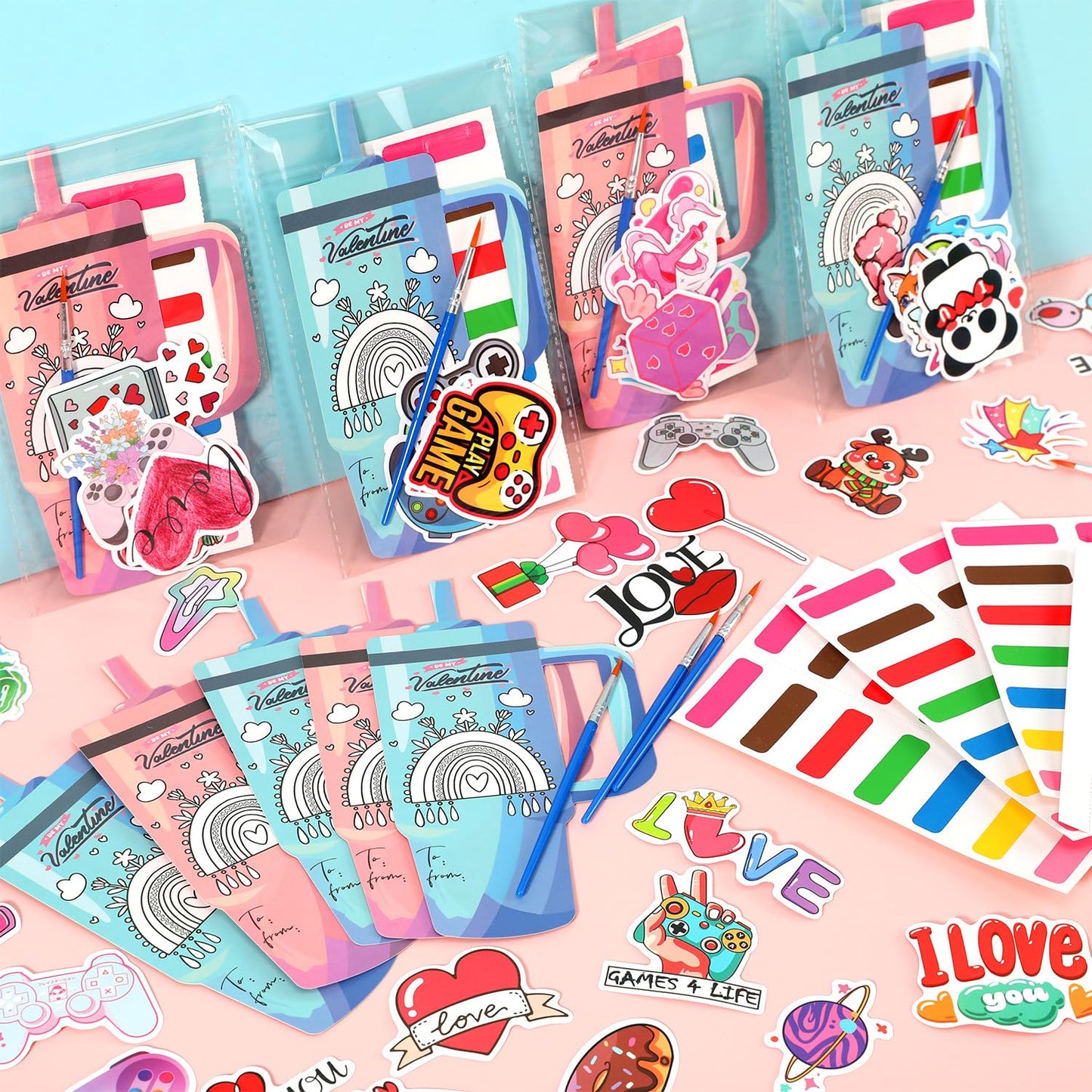 Childeuphoria Valentines Day Gifts: Watercolor Paint Set & 24 Cards for Kids
