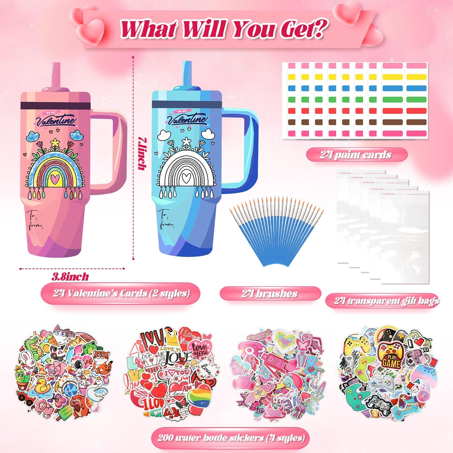 Childeuphoria Valentines Day Gifts: Watercolor Paint Set & 24 Cards for Kids
