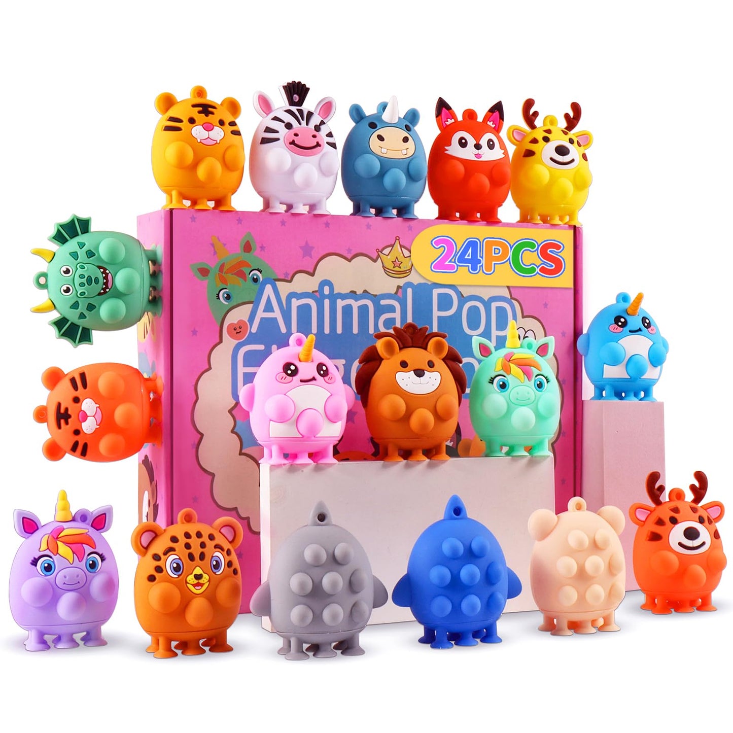 ChildFun 24-Piece Animal Pop Fidget Toys with Suction Cups | Party Favors & Prizes