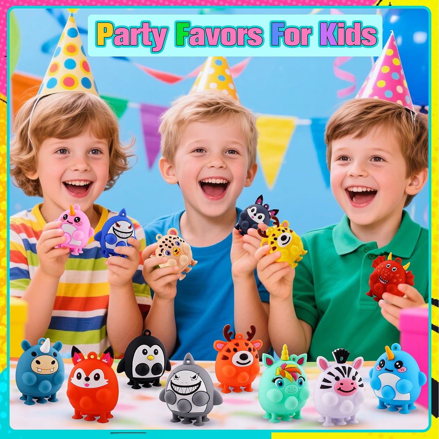 ChildFun 24-Piece Animal Pop Fidget Toys with Suction Cups | Party Favors & Prizes