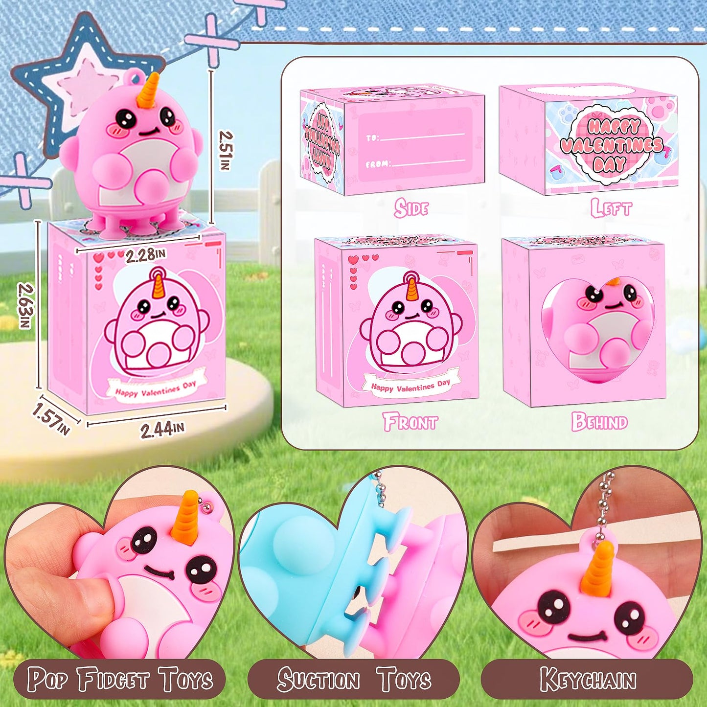 ChildFun Valentines Day Gifts for Kids – 24-Piece Prefilled 3D Animal Suction Toys Box
