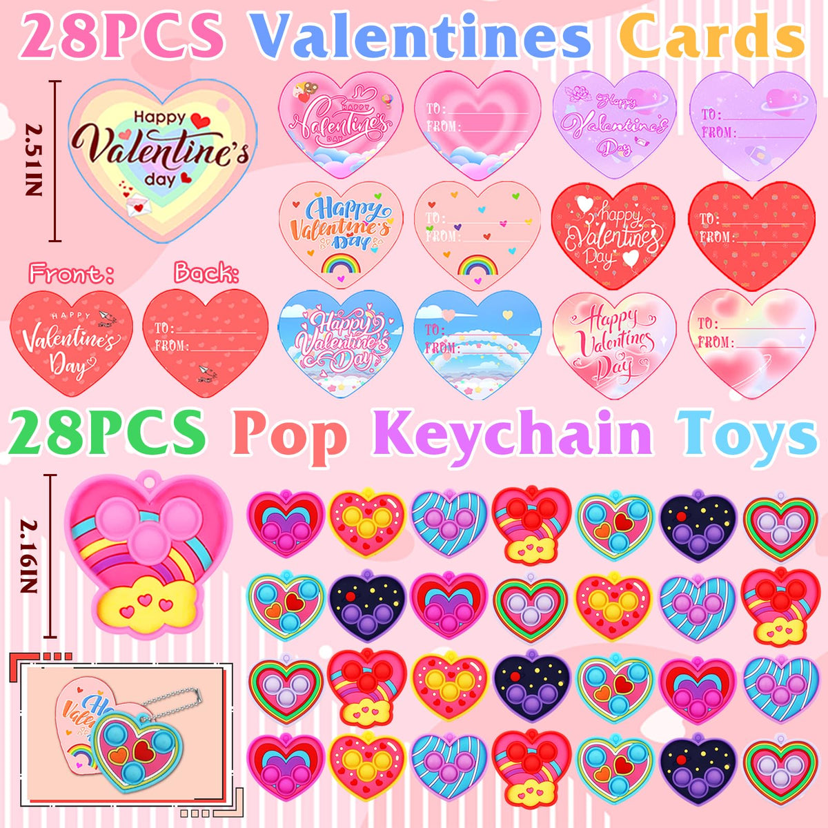 ChildFun Valentines Day Cards for Kids – 28-Pack Heart Pop Fidget Toys for School & Classroom Exchanges