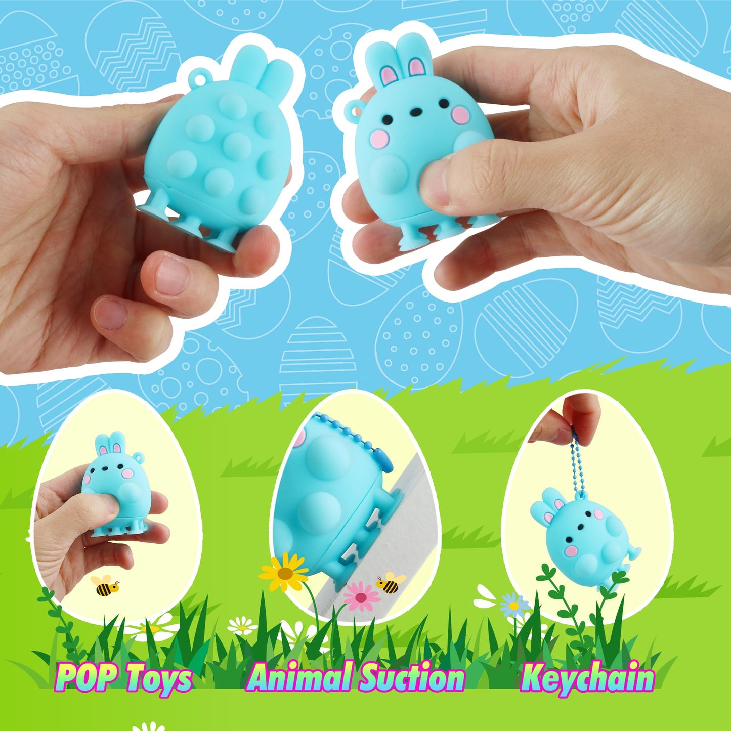 ChildFun 24 Pack Prefilled Easter Eggs with Animal Pop Toys | Easter Basket Stuffers & Egg Hunt Prizes