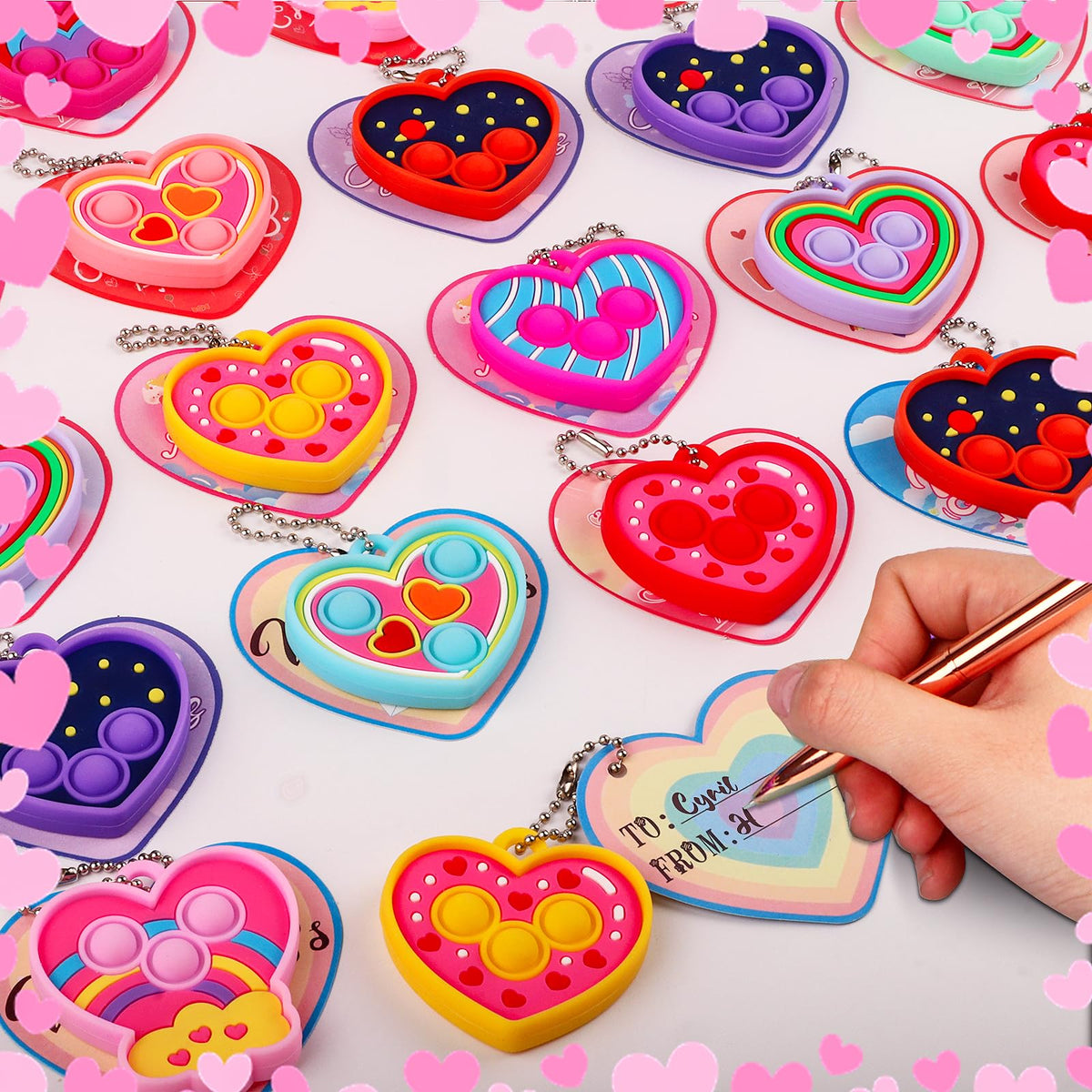 ChildFun Valentines Day Cards for Kids – 28-Pack Heart Pop Fidget Toys for School & Classroom Exchanges