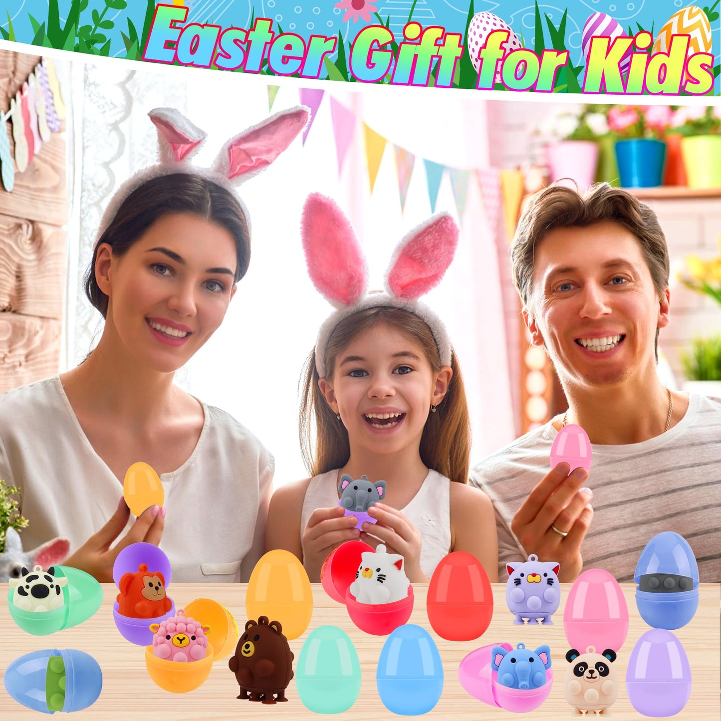 ChildFun 24 Pack Prefilled Easter Eggs with Animal Pop Toys | Easter Basket Stuffers & Egg Hunt Prizes
