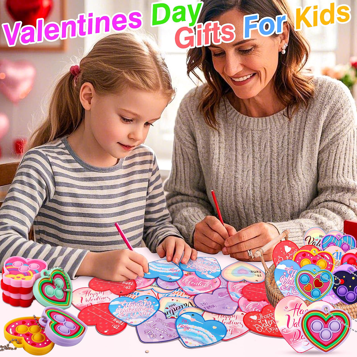 ChildFun Valentines Day Cards for Kids – 28-Pack Heart Pop Fidget Toys for School & Classroom Exchanges