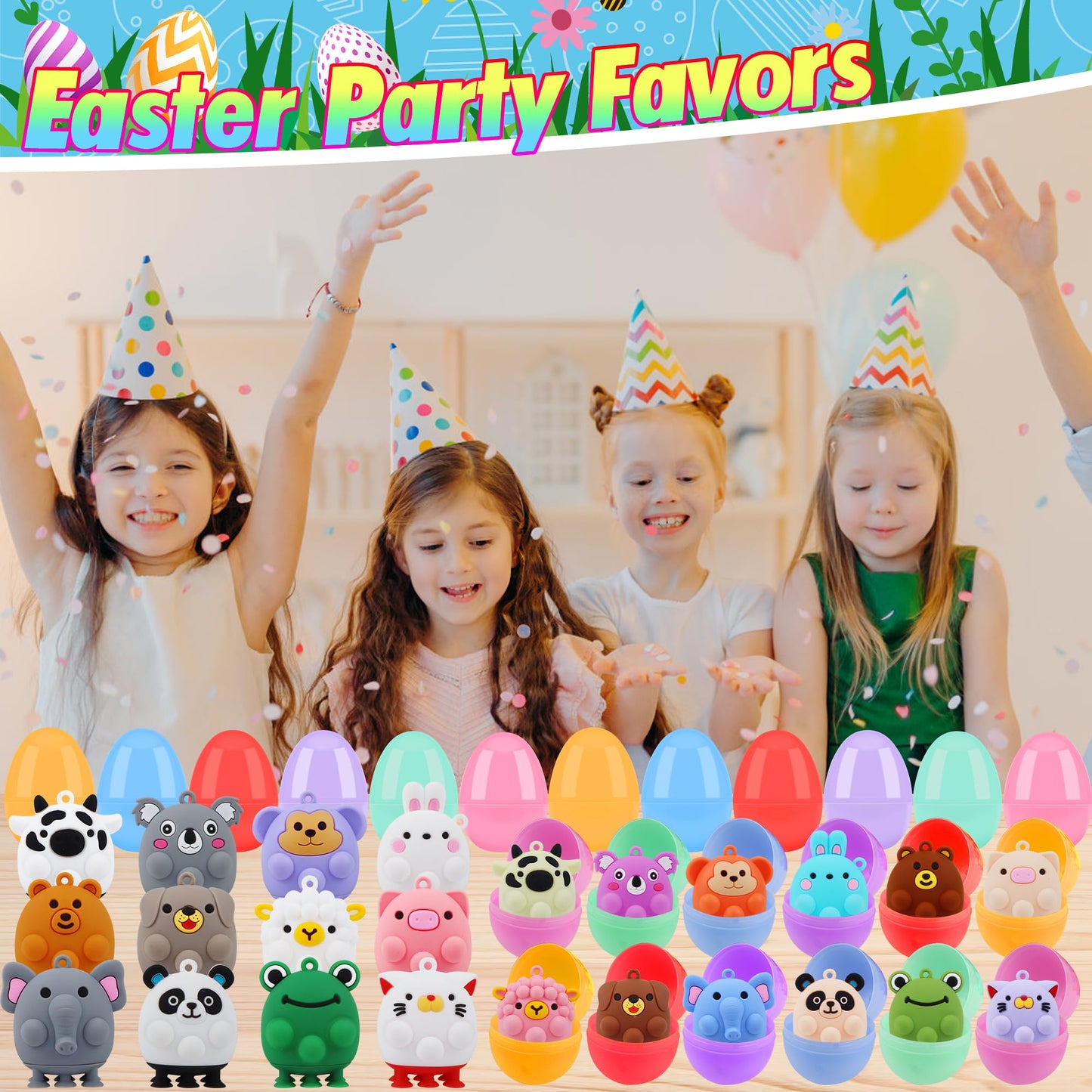 ChildFun 24 Pack Prefilled Easter Eggs with Animal Pop Toys | Easter Basket Stuffers & Egg Hunt Prizes