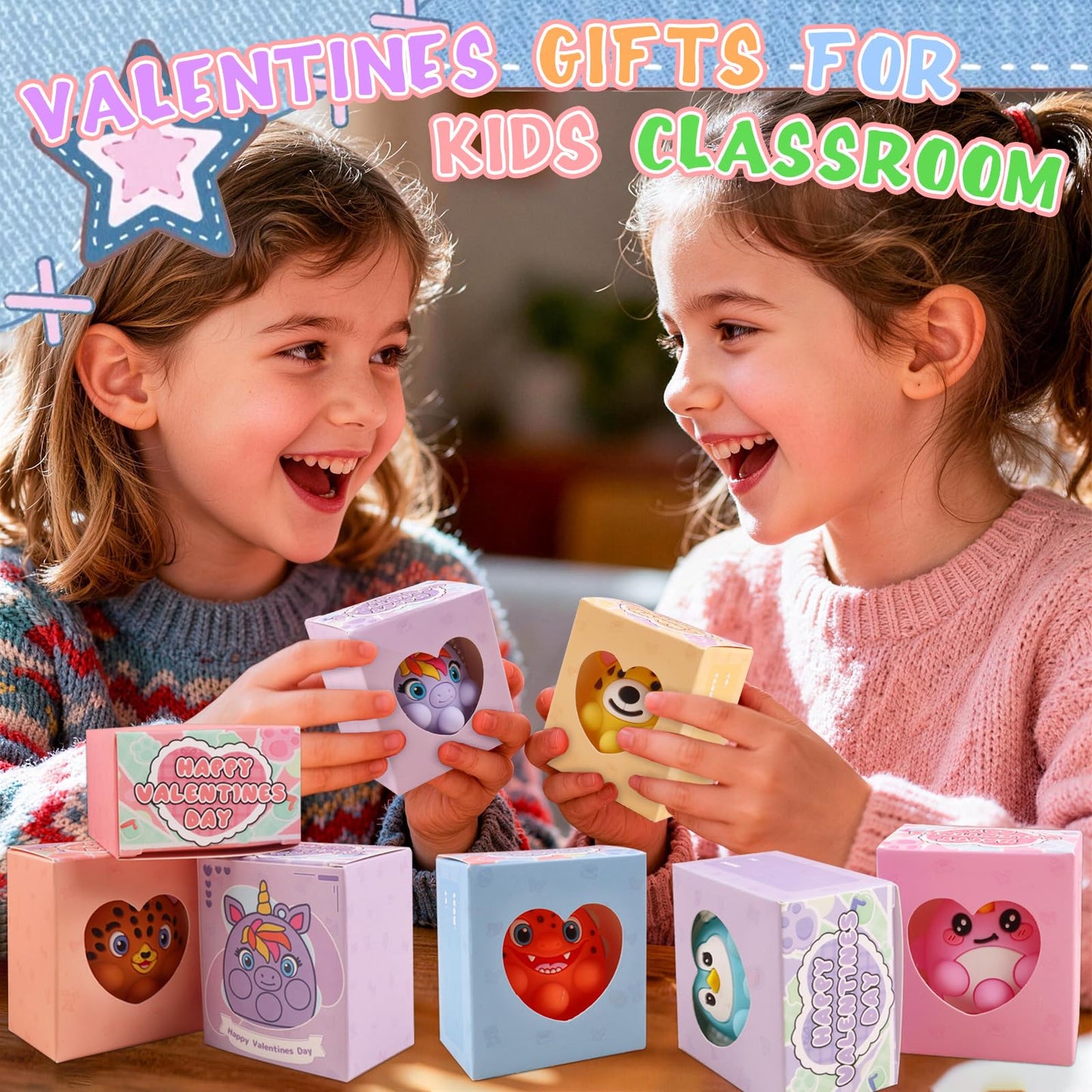 ChildFun Valentines Day Gifts for Kids – 24-Piece Prefilled 3D Animal Suction Toys Box