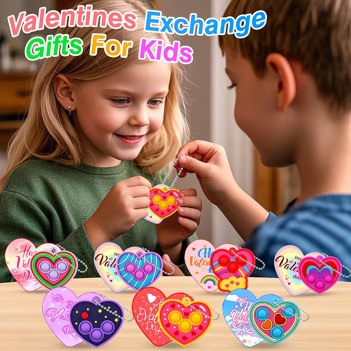 ChildFun Valentines Day Cards for Kids – 28-Pack Heart Pop Fidget Toys for School & Classroom Exchanges
